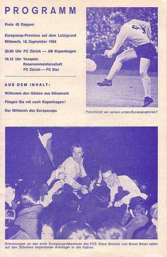 Matchprogramm FCZ - AB Kopenhagen 1968